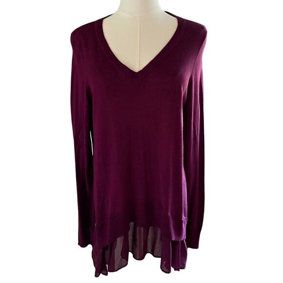 Torrid Burgundy V-Neck Long Sleeve Top Chiffon Hem Women 0 Large Fall Winter - Picture 1 of 9